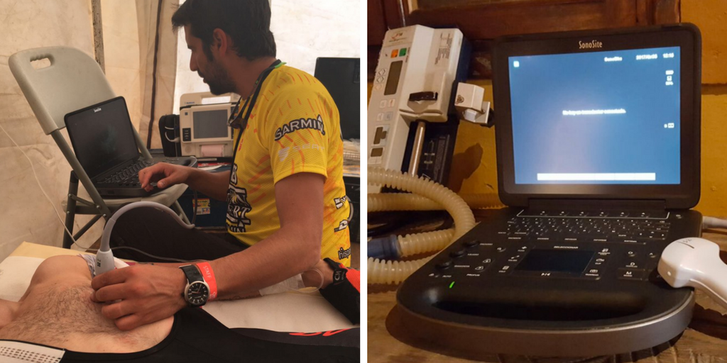 FUJIFILM Sonosite provided an Edge II portable point-of-care ultrasound system to Dr. Bausili’s team for use in attending to injured race participants.